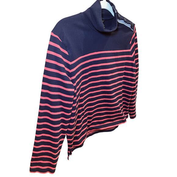 J.Crew Women Small Nautical Striped Button Shoulder Turtleneck Top Navy Pink - Picture 7 of 14